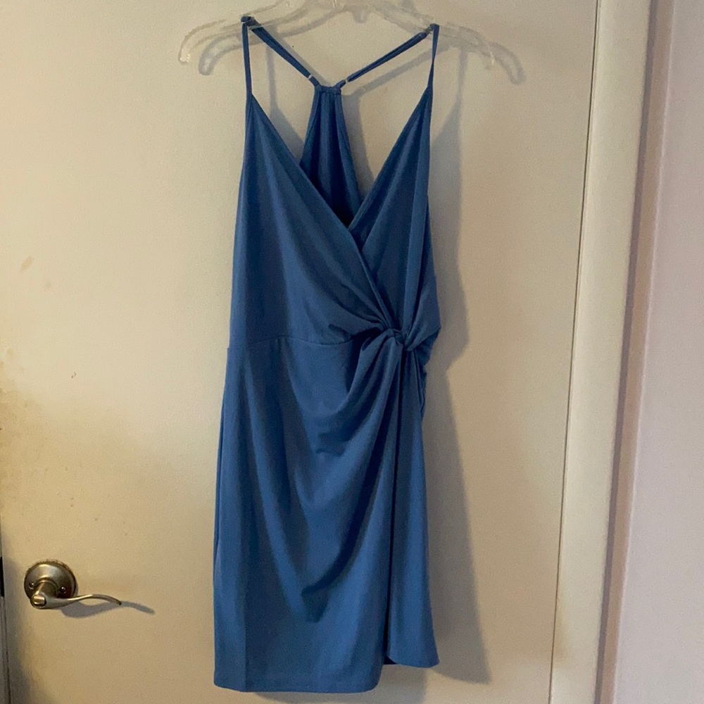 BCBG blue mini sun dress with front tie knot